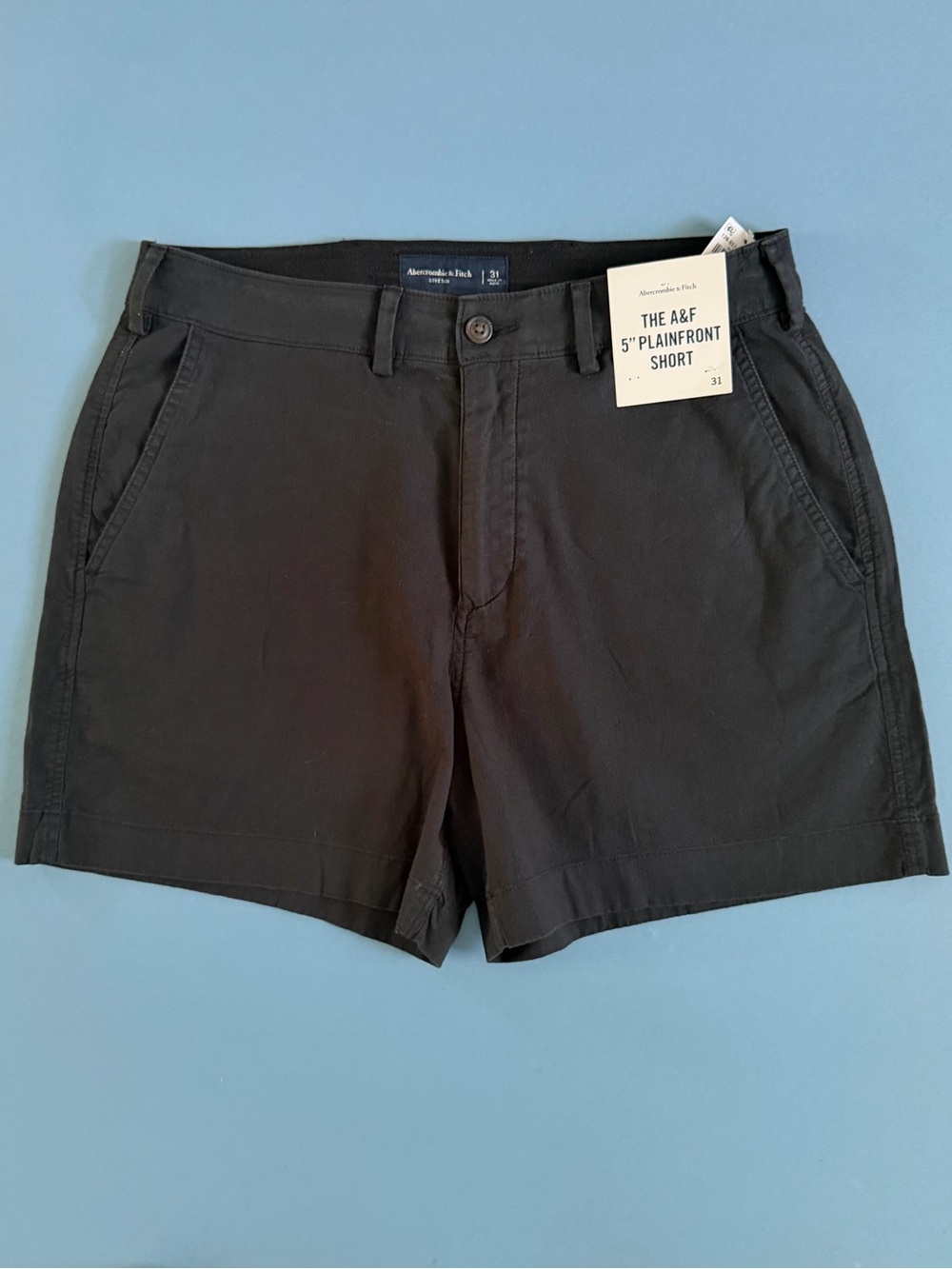 NWT Abercrombie The A&F 5” Plainfront Cotton Linen Blend Black Mens Shorts